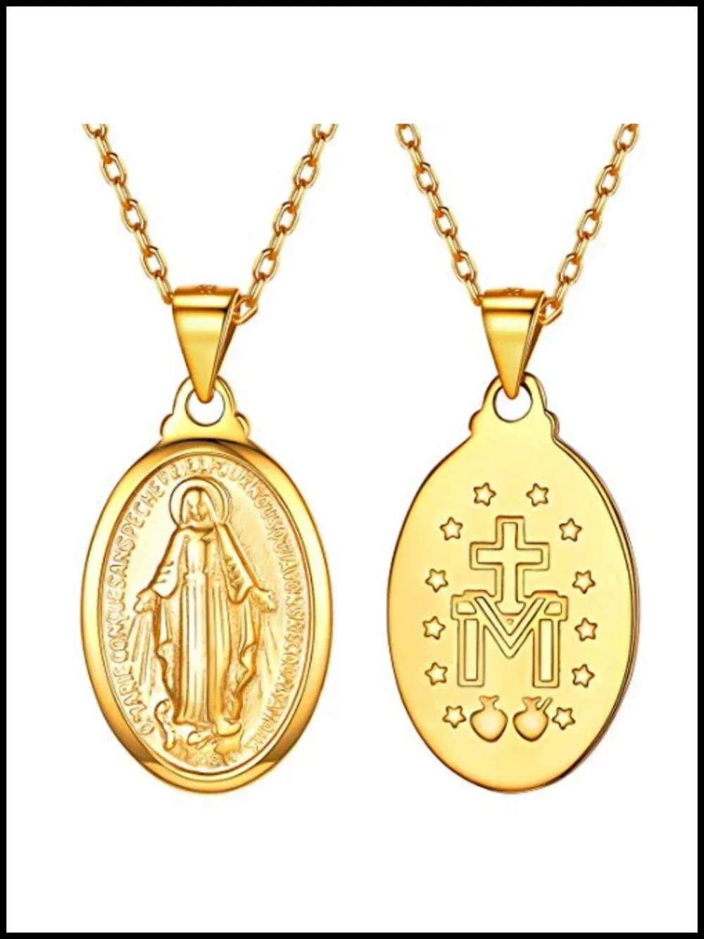 18K Gold Plated Sterling Silver Oval Virgin Mary Miraculous Medal Pendant